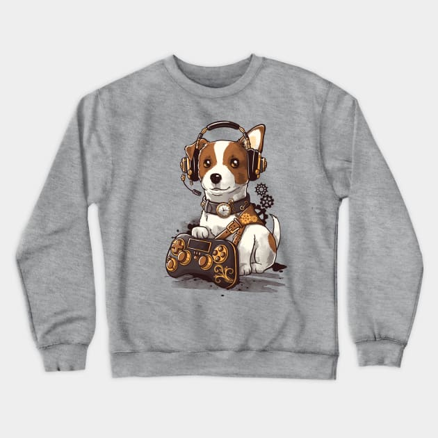 Steampunk gamer dog Crewneck Sweatshirt by NemiMakeit